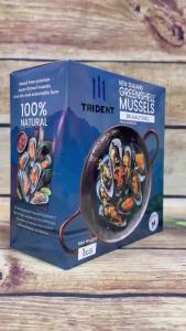 Vẹm Xanh New Zealand Nửa Vỏ Đông Lạnh Size M 30–40 Con/Hộp 1kg – Trident Greenshell Mussels