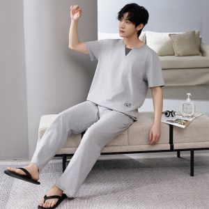 Miiow | Catman Summer Sleepwear Set Mens Sleeveless Vest Shorts Lazy Large Size Outdoor Wear Home Clothes Cotton Blend Comfortable