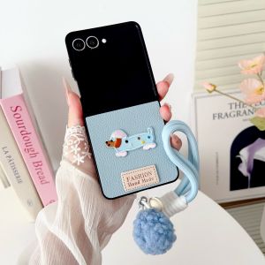 szhaiyu | Cartoon Sausage Dog Leather Phone Case for Samsung Galaxy Z Flip7 FE Zflip 8 7 6 5 4 3 Z Flip 8 Lanyard Shockproof Soft Cover
