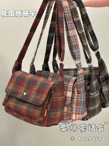 Retro Tweed Messenger Bag Womens Autumn Winter Plaid Crossbody Bag Student Casual Single Shoulder Bag Japanese Style Ins Wind