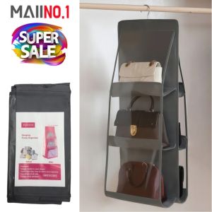กระเป๋า Handbag Storage Bag 6 ช่อง สีเทา ที่เก็บกระเป๋าแบบแขวน ถุงแขวนกระเป๋า ไม้แขวนกระเป๋า รักษาทรงกระเป๋า กันฝุ่น สินค้าพร้อมส่ง