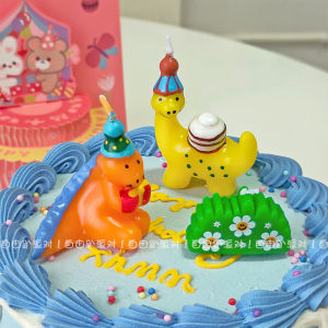 Adorable Dinosaur Birthday Cake Candle Baby One Year Old Party Baking Decoration Ins Style Cartoon Small Dinosaur Baby Celebration
