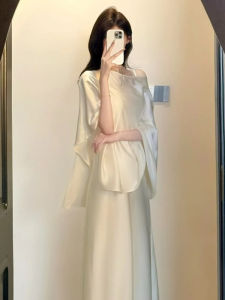 QFN | French Elegant Summer Resort Style Acetate Satin White Dress Set