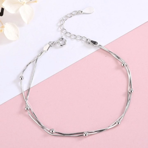Lắc tay bạc nữ sợi kép mix bi nhỏ chất liệu bạc 925 mẫu mới sang trọng APRIL JEWELRY LT003