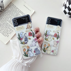 Cute Cartoon Flower Painting Clear Casing Samsung Galaxy Z Flip 4 Z Flip 3 Z Flip 5 Zlip 6 Folding Transparent Shockproof Protective