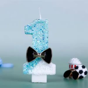 "MINISO"Sanrio DIY1pc 0-9 blue and white Gradient Black tie with Sequins Suitable for Birthday Party Cake Decoration
