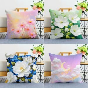 Hand-Painted Floral Pillowcase Vintage Style Living Room Sofa Cushion Cover Square Shape Ultra Soft Fleece Fabric from China
