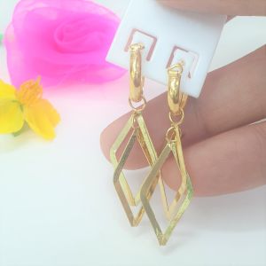 Bông Tai Kiểu Lá Hình Thoi Dáng Thả-Dùng lâu dài tắm rửa thoải mái không phai (Có Ký Hiệu-Dùng Như Vàng)