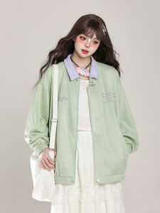 เสื้อแจ็คเก็ตเบสบอลหนังหิมะสไตล์เกาหลีสำหรับผู้หญิง ฤดูใบไม้ร่วง/ฤดูหนาว 2025 แจ็คเก็ตทรงหลวมสไตล์หวานๆ ลำลอง