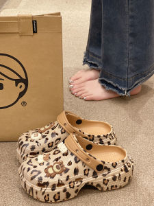 QIAOHUI | Leopard Print Slip-On Sandals Anti-Slip Thick Heel