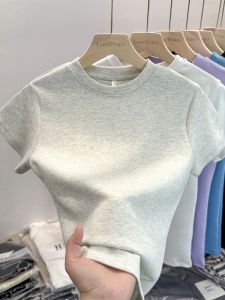 White Slim Fit Short Sleeve T-Shirt Pure Cotton round Neck Basic Top for Women Summer New Arrival Shoulder Width Standard