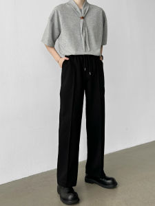 Mens Straight Leg Loose Fit Sweatpants High Waist Black Casual Sports Pants Autumn Winter Comfortable Elastic Waistband