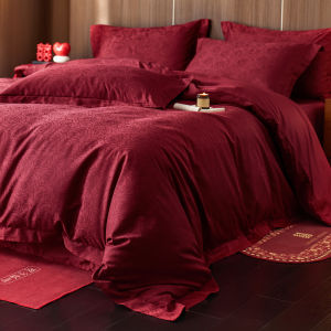 MANYILUN | Wedding Red Cotton Duvet Set with Satin Weave Peony Design 100pc