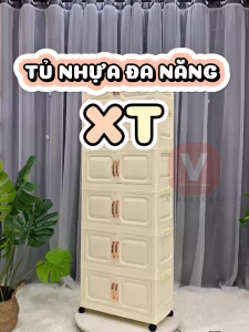 Tủ Nhựa Đựng Đồ Đựng Quần Áo V-BABY XT50 Cửa Trắng Lắp Ghép Đa Năng Nhiều Tầng Gấp Gọn Có Bánh Xe