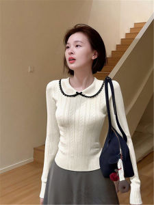 Soft and Thick French Style White Collar Long Sleeve Knitwear