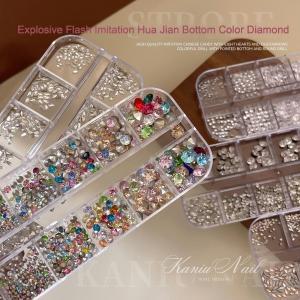 Kaniu 12 Grids Candy Flat Back Rhinestones Colorful Gems Pointed Bottom Nail Art Decorations DIY Manicure Art Craft Accessories