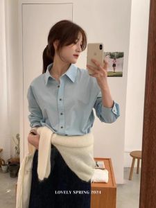 Spring Autumn Korean Style Retro Long Sleeve Cotton Shirt Women Loose Fashionable Maturity Light Outerwear Polo Collar Button up