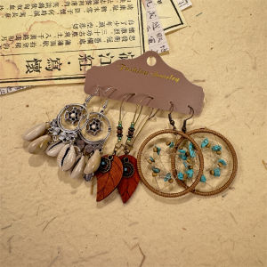 Bohemian Long Elegant Holiday Personality Earrings Set Simple Slimming Ear Jewelry Alloy Plated Silver Gold Floral Plant Pattern for Women