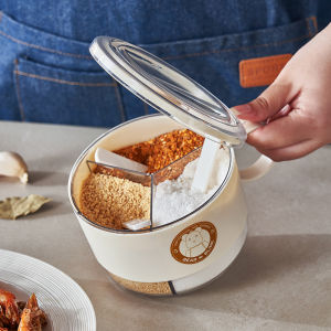 Seasoning Box with Lid 3 in 1 Square Spice Dispenser Jar Seasoning Storage Container