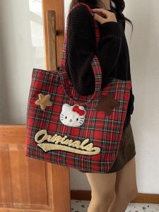 Hellokitty Cartoon Canvas Bag Female Student Handbag Cute Hello Kitty Large Capacity Class Shoulder Tote Bag