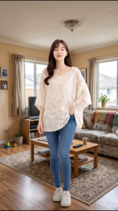 Stella Fashion Fresh Lace Embroidery Blouse – Lightweight Sweet & Elegant Perfect for Daily Wear
