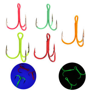 10PCS 14#-3/0# UV/Luminous Round Bent Inline Treble Hooks Saltwater Freshwater Fishing Lure Bait Triple Hook