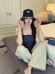 YUEZHONGWEI | Design Blue Checked Strap Top Short