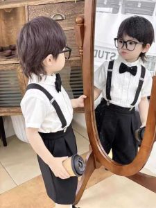 Boy Handsome Childrens Dress Host White Shirt Trouser Suit Boy Baby Flower Girl Birthday Photography Costume