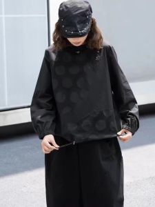 XITAO Dot Jacquard Splicing Women  Top Solid Color 2024 Autumn Pullover Round Neck Long Sleeve Female T-shirts GJ1075