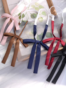 Pure Color Bow Tie by Jingyua Jun Casual Style Long Handle Versatile for College Womens Blouse Japanese Style
