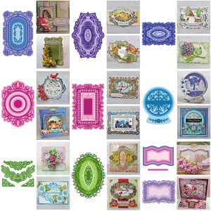 Vintage Swirls Lace Corner Scallop Gird Hollow symmetry Frame Booklet Pattern Cutting Dies Set DIY Craft Album Embossing Dies