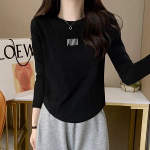 Curved Hem Bottoming Shirt 2024 Fall and Winter New Arrival Womens Clothing Fishbone Niche Style Silm Slimming Cotton Long Sleeves T-Shirt Women