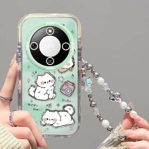 Cute Cartoon White Dog Full Cover Protection Phone Case for Honor X70 Series Mirror Bubble Design Female Version with Stand