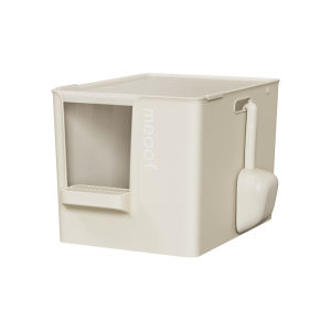 Meoof XL ถังใส่น้ำแข็งขนาดใหญ่ปิดครึ่งวงกลม ด้านนอกระบายไม่ได้ บ่อส้วมแมว PP ป้องกันการรั่วไหลของดิน ความลึกเพิ่มขึ้น