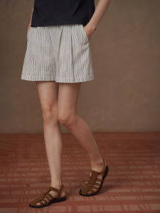 hacikis | French Style Stripe Elastic High Waist Slim Loose Shorts