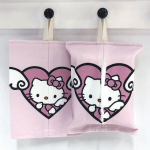 Hello Kitty Cat Cotton Linen Fabric Car Mounted Tissue Box Paper Towel Bag/ Holder Tablecloth Case Japanese Style Decorative Tissue Box