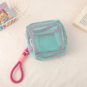 High Aesthetic Portable Makeup Bag Dopaamine Colored Tofu Pack Mesh Storage Bag for Men Stripe Pattern Home Organization