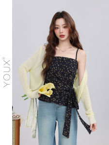 YOUXIANG | Áo Camisole Hoa Văn Phong Cách Nhẹ Nhàng + Áo Cardigan Màu Đơn