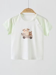 Áo Thun Tay Ngắn Mùa Hè Cho Bé Trai Và Bé Gái Bằng Lụa Băng Modal Mỏng Thoáng Khí in Họa Tiết Hoạt Hình Thường Ngày