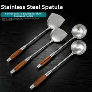 Thickened Non-Magnetic Rosewood Stainless Steel Frying Spatula Long Handle