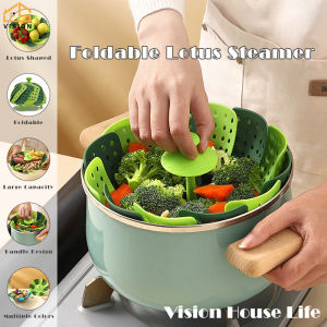 Vision ตะกร้าไอน้ำพับสำหรับผักอเนกประสงค์เกรดอาหารตะกร้าสะเด็ดน้ำตะกร้าไอน้ำสำหรับใส่หม้อด่วนพร้อมที่จับซิลิโคนสำหรับทำอาหารผัก/อาหารทะเล/ไข่ต้ม