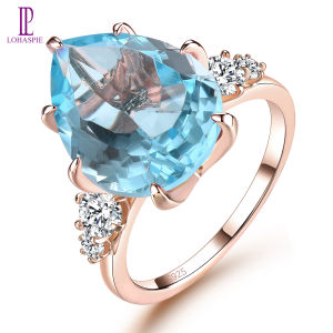 Lohaspie Jewelry Genuine 11 Carats Sterling Silver 925 Original Ring Natural Sky Blue Topaz Ring 925 Silver Ring With Stone Engagement Ring For Women Birthstone Ring Jewelry