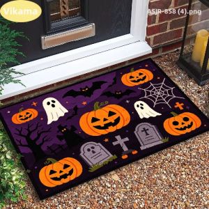 Thảm Cửa Halloween VIKAMA BOO In Hình Bí Ngô Ma Dơi Mạng Nhện Thảm Chống Trượt Cho Lối Vào Hành Lang Trang Trí Ngày Lễ Chống Phai Màu Dễ Dàng Chăm Sóc