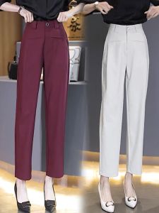 Womens Casual Harajuku Pants High Waist Wide Leg Length Nine Crop Knife Edge Drapey Premium Feel Loose Fit Commute Style