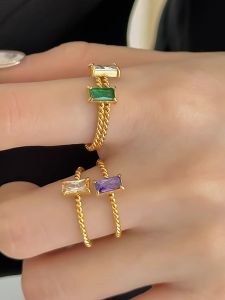 Colorful Gemstone Titanium Steel 18K Gold Plated Color Retention Ring for Women Twisted Versatile Luxury Lightweight Fashion Jewelry