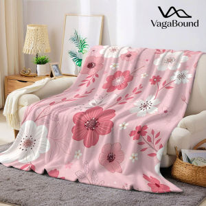 Pink Floral Line Flannel Blanket Warm Soft Halloween Christmas Decorative Couch Warm Cozy All-Season Gift
