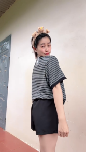 Áo Thun Nữ Cổ Tròn Tay Ngắn Phom Rộng Phong Cách Thường Ngày Họa Tiết Sọc Bgisze 50-92kg A294