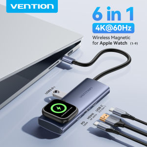 Vention | Vention USB C Hub 4K 60Hz Wireless Magnetic Charger for iWatch 1-9 Series USB 3.0 PD 100W Hub for Macbook iPad Samsung Laptop