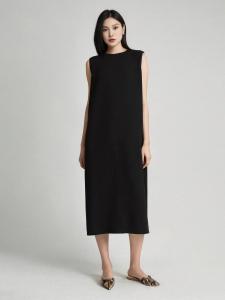 Summer New Minimalist Black Triacetate Straight Long Dress Loose Elegant Little Black Dress Acetate Dress Womens Fashion