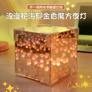 Handcrafted DIY Magic Cube ผีเสื้อ TULIP Night Light ดอกไม้ Sea Rose วัสดุชุดสําหรับของขวัญแฟน